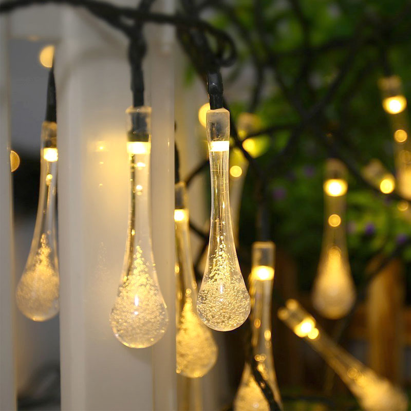 Solar Outdoor Water Drop String Lights